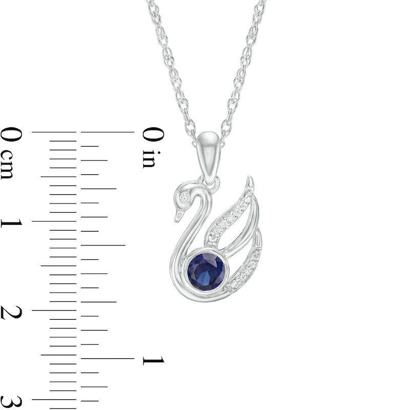 4.0mm Lab-Created Blue Sapphire and Diamond Accent Swan Pendant in Sterling Silver