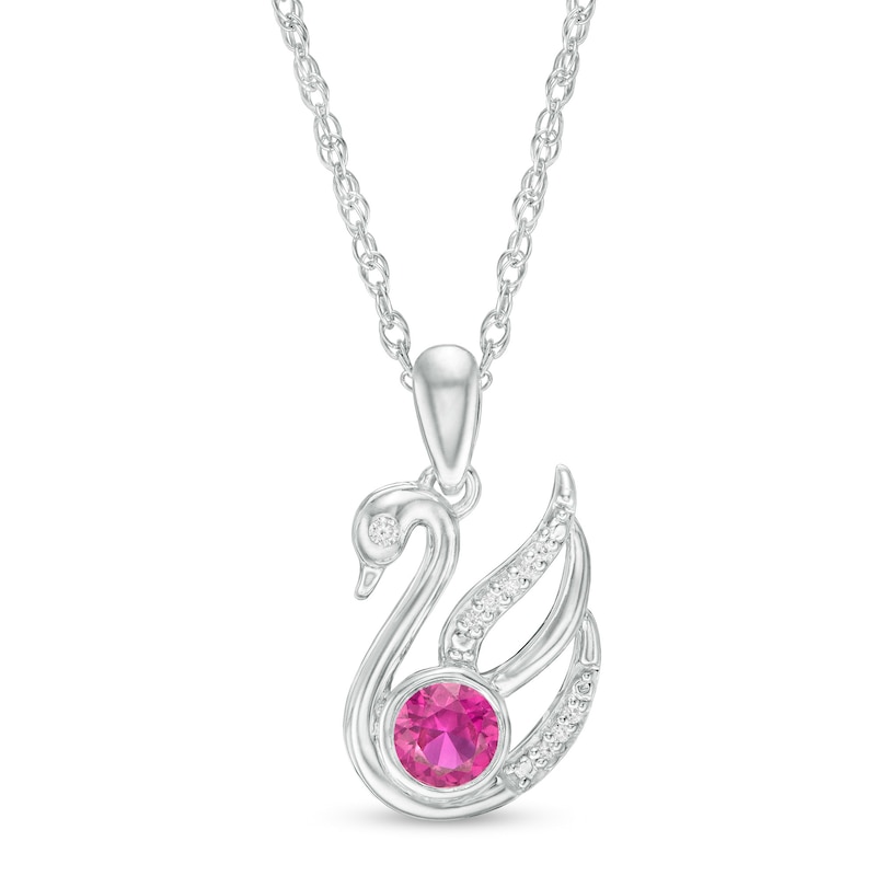 4.0mm Lab-Created Ruby and Diamond Accent Swan Pendant in Sterling Silver