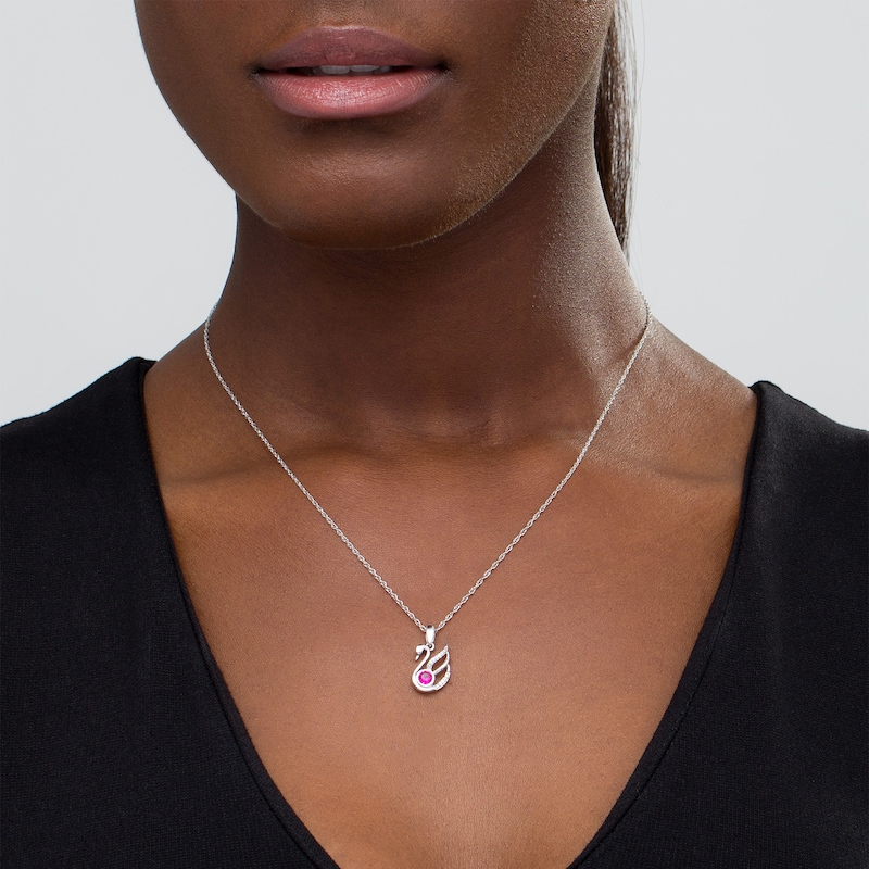 4.0mm Lab-Created Ruby and Diamond Accent Swan Pendant in Sterling Silver