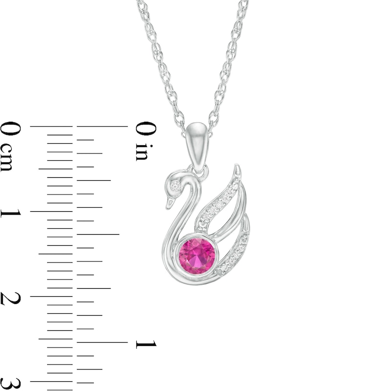 4.0mm Lab-Created Ruby and Diamond Accent Swan Pendant in Sterling Silver