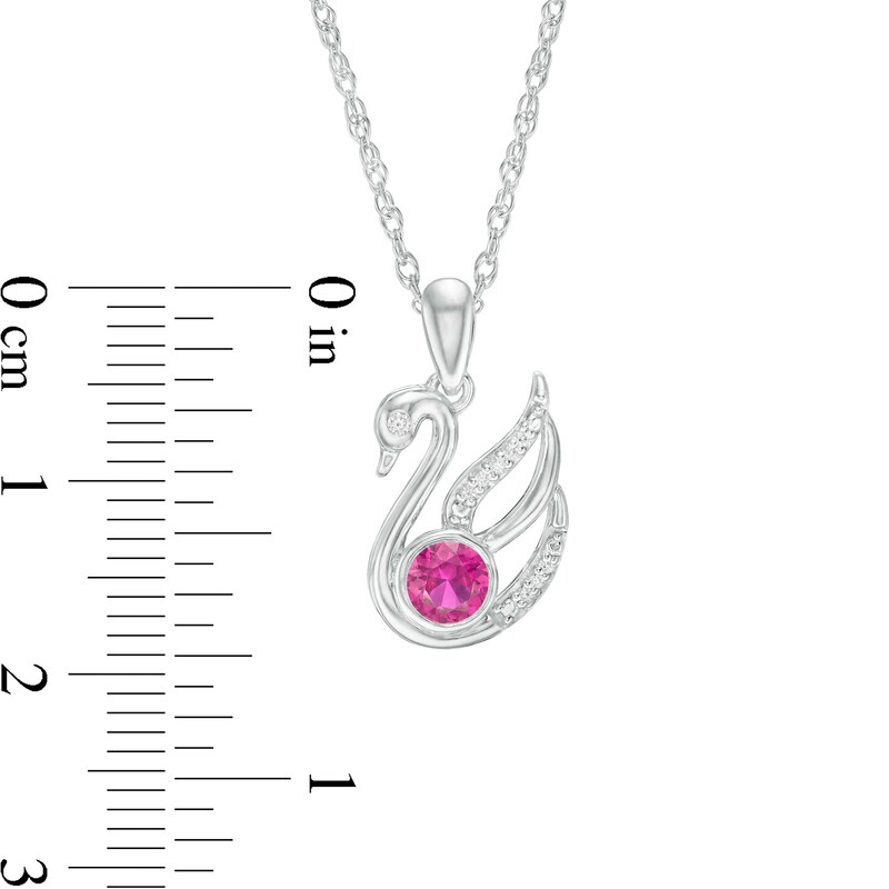 4.0mm Lab-Created Ruby and Diamond Accent Swan Pendant in Sterling Silver