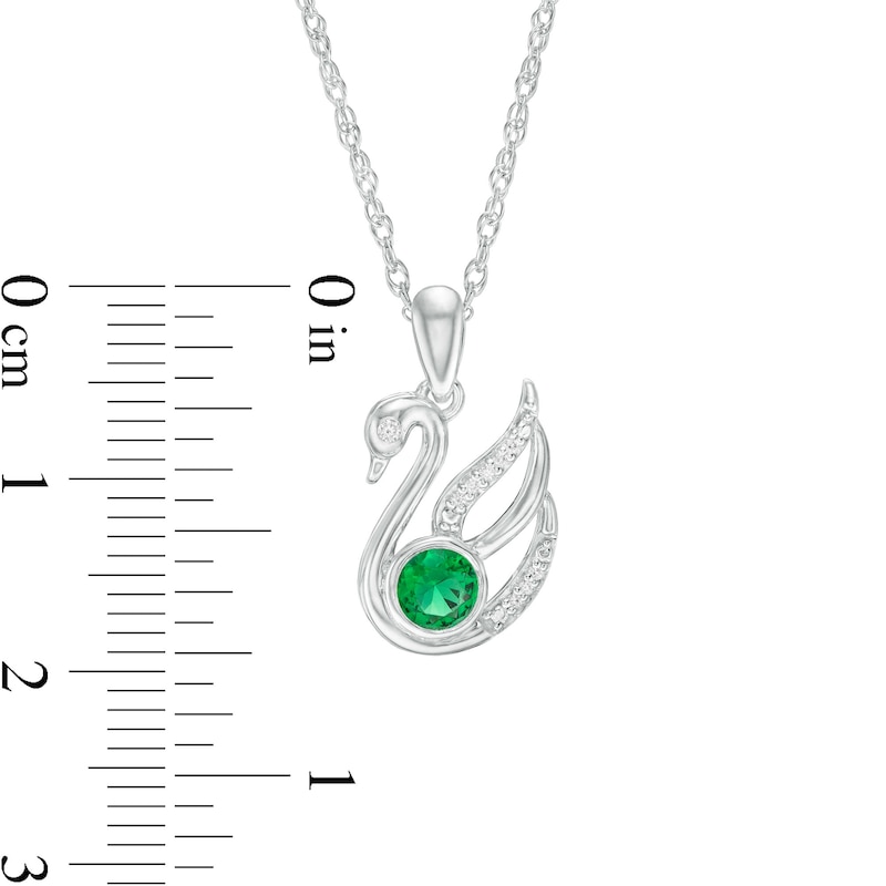 4.0mm Lab-Created Emerald and Diamond Accent Swan Pendant in Sterling Silver