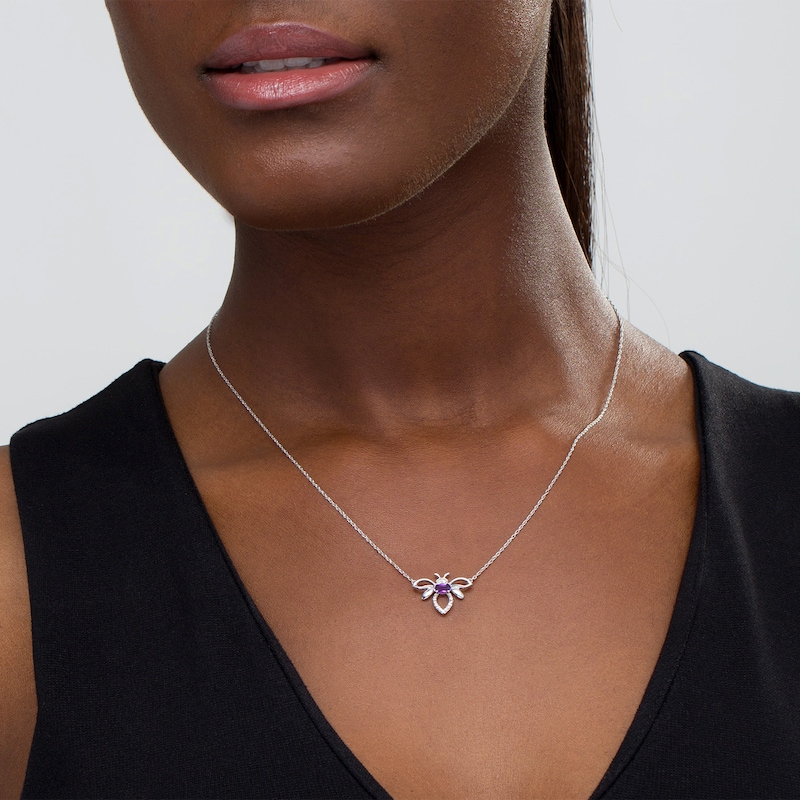 Main Image 2 of Oval Amethyst and Diamond Accent Bumblebee Necklace in Sterling Silver