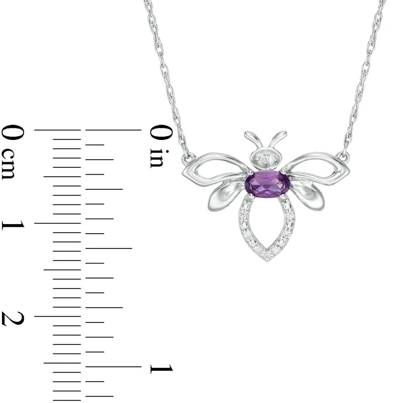 Main Image 3 of Oval Amethyst and Diamond Accent Bumblebee Necklace in Sterling Silver