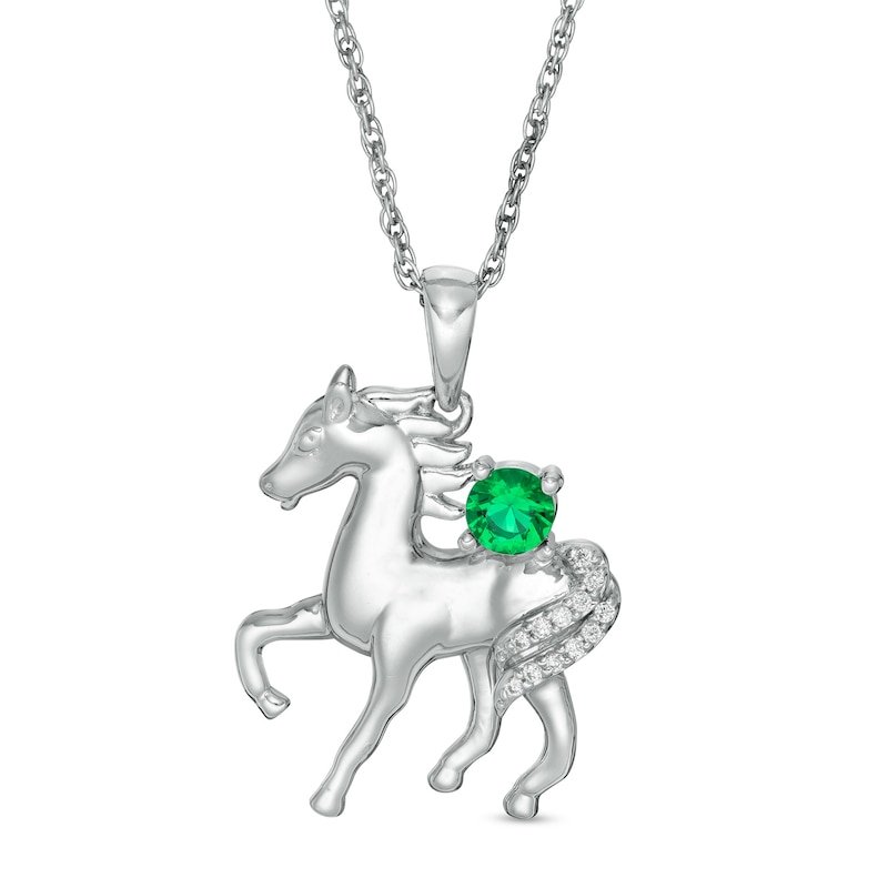 Lab-Created Emerald and Diamond Accent Prancing Horse Pendant in Sterling Silver|Peoples Jewellers