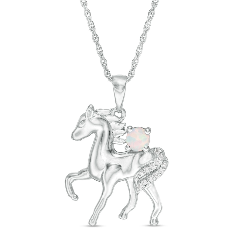 Main Image 1 of Lab-Created Opal and Diamond Accent Prancing Horse Pendant in Sterling Silver