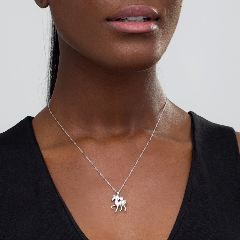 Main Image 2 of Lab-Created Opal and Diamond Accent Prancing Horse Pendant in Sterling Silver