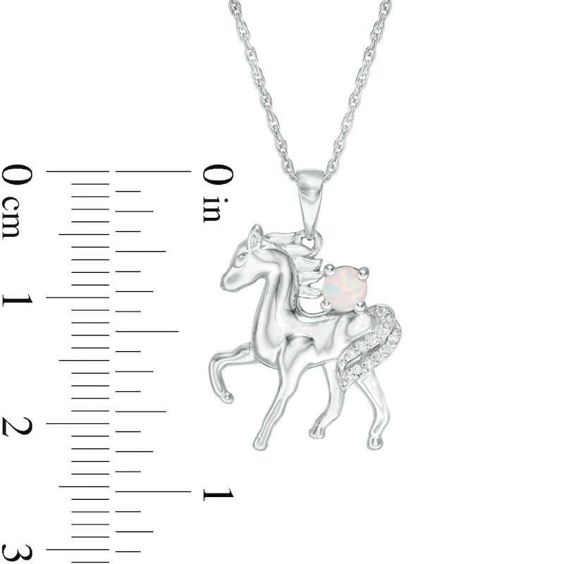 Main Image 3 of Lab-Created Opal and Diamond Accent Prancing Horse Pendant in Sterling Silver
