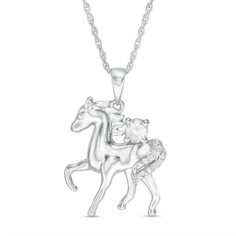 Lab-Created White Sapphire and Diamond Accent Prancing Horse Pendant in Sterling Silver