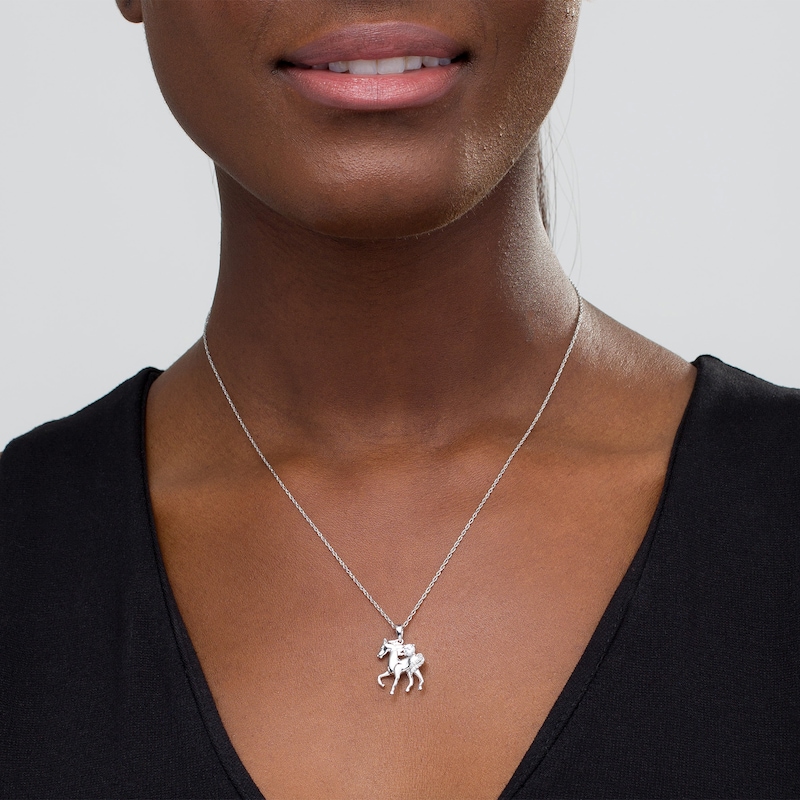 Lab-Created White Sapphire and Diamond Accent Prancing Horse Pendant in Sterling Silver