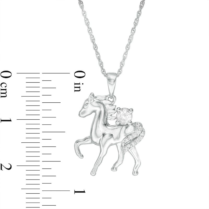 Lab-Created White Sapphire and Diamond Accent Prancing Horse Pendant in Sterling Silver