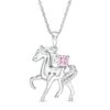 Thumbnail Image 1 of Lab-Created Pink Sapphire and Diamond Accent Prancing Horse Pendant in Sterling Silver