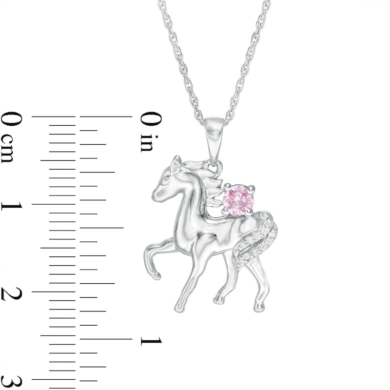 Main Image 3 of Lab-Created Pink Sapphire and Diamond Accent Prancing Horse Pendant in Sterling Silver