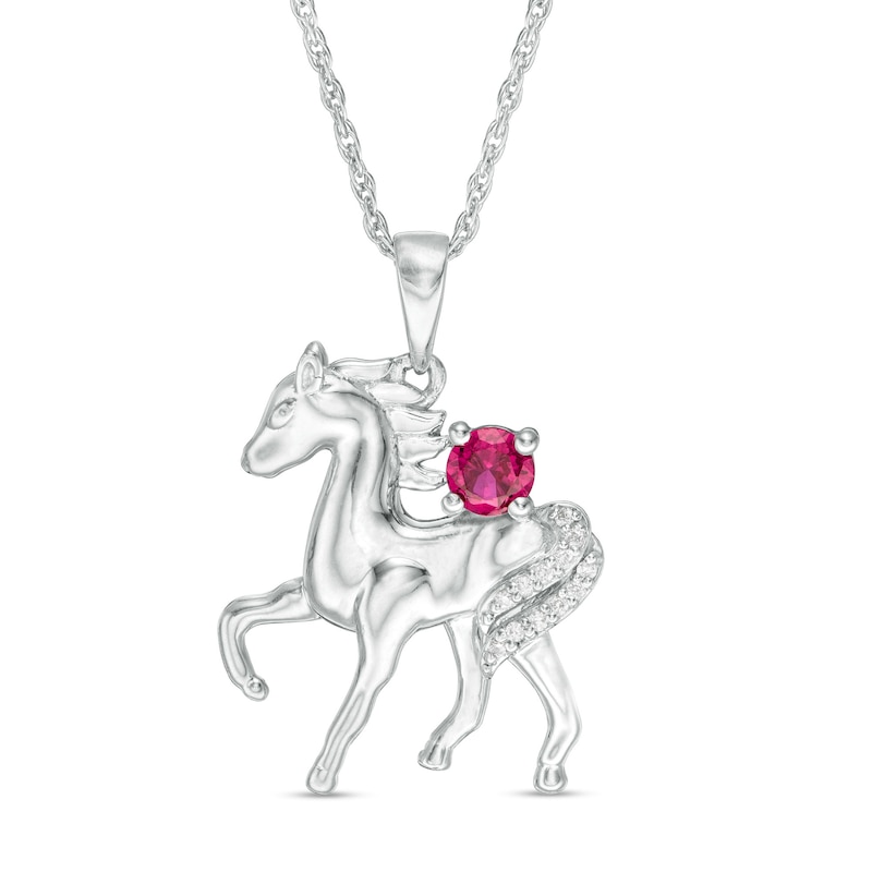Lab-Created Ruby and Diamond Accent Prancing Horse Pendant in Sterling Silver|Peoples Jewellers