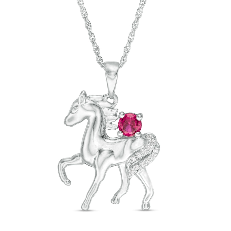 Lab-Created Ruby and Diamond Accent Prancing Horse Pendant in Sterling Silver