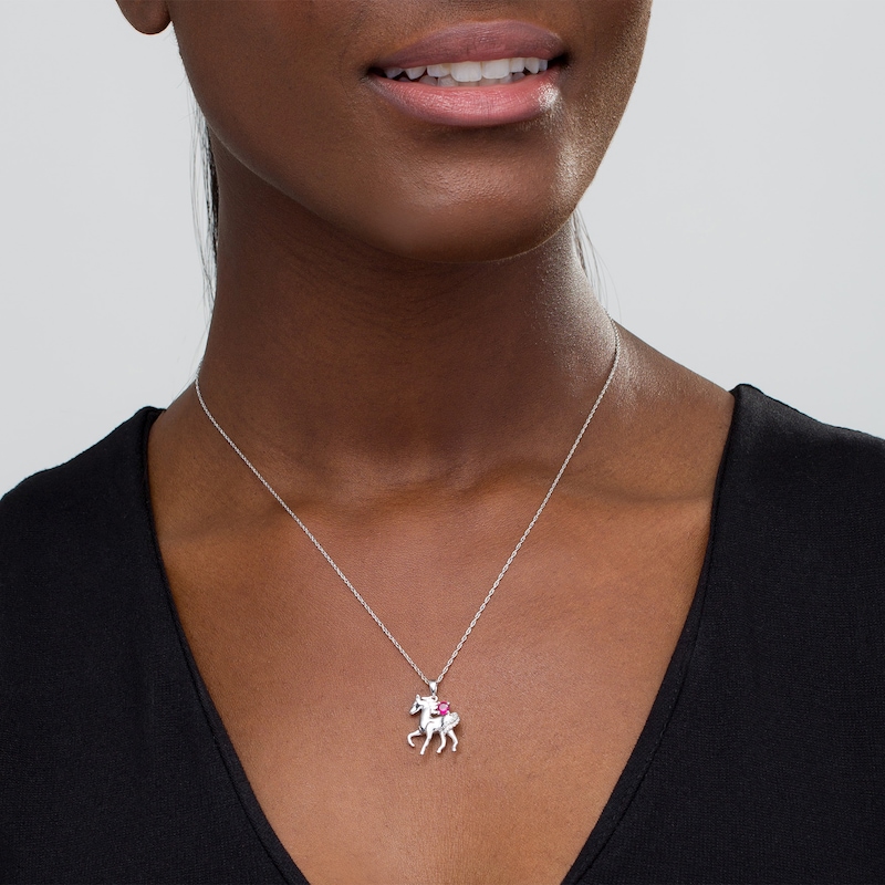 Lab-Created Ruby and Diamond Accent Prancing Horse Pendant in Sterling Silver