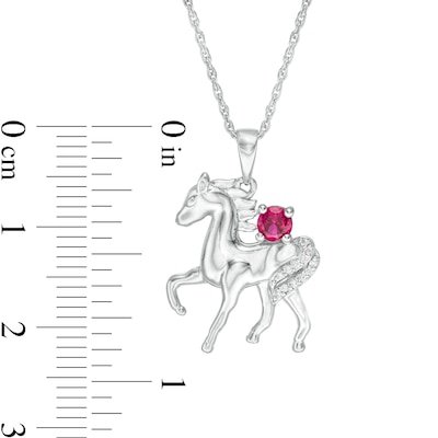 Lab-Created Ruby and Diamond Accent Prancing Horse Pendant in Sterling Silver