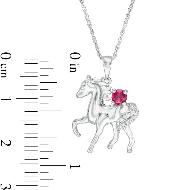 Lab-Created Ruby and Diamond Accent Prancing Horse Pendant in Sterling Silver