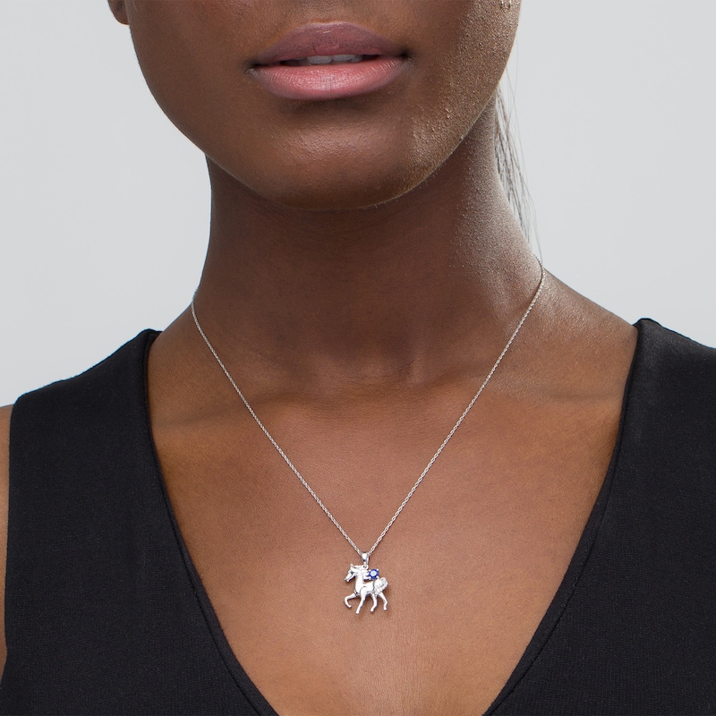 Main Image 2 of Lab-Created Blue Sapphire and Diamond Accent Prancing Horse Pendant in Sterling Silver