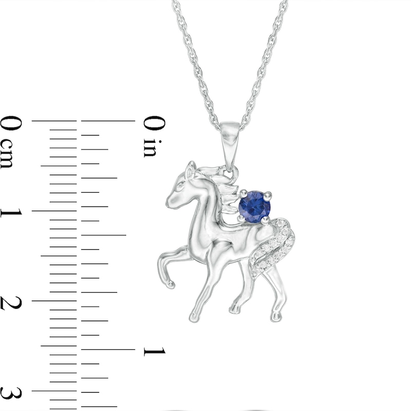 Lab-Created Blue Sapphire and Diamond Accent Prancing Horse Pendant in Sterling Silver