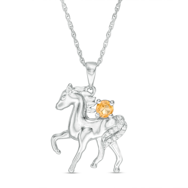 Main Image 1 of Citrine and Diamond Accent Prancing Horse Pendant in Sterling Silver