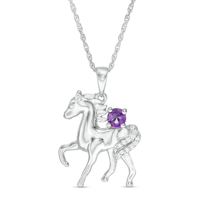 Amethyst and Diamond Accent Prancing Horse Pendant in Sterling Silver|Peoples Jewellers