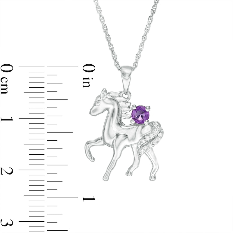 Amethyst and Diamond Accent Prancing Horse Pendant in Sterling Silver