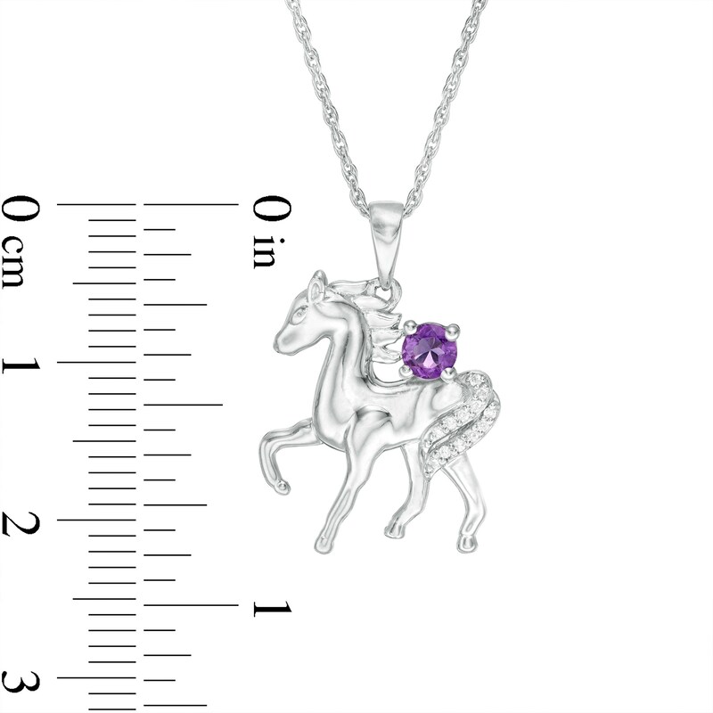 Amethyst and Diamond Accent Prancing Horse Pendant in Sterling Silver