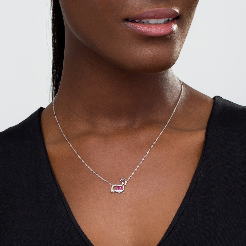 4.0mm Lab-Created Ruby and Diamond Accent Fawn Necklace in Sterling Silver