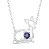 Thumbnail Image 0 of 4.0mm Lab-Created Blue Sapphire and Diamond Accent Fawn Necklace in Sterling Silver