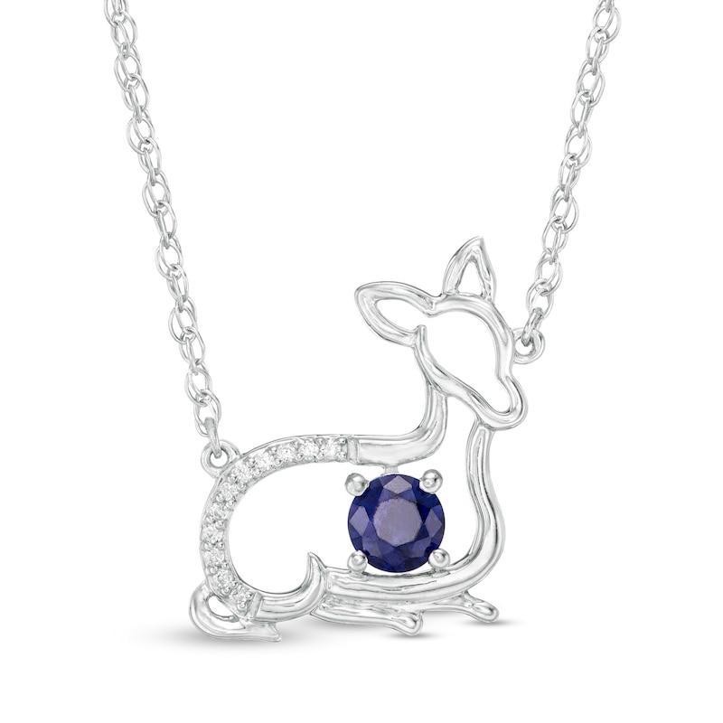 4.0mm Lab-Created Blue Sapphire and Diamond Accent Fawn Necklace in Sterling Silver