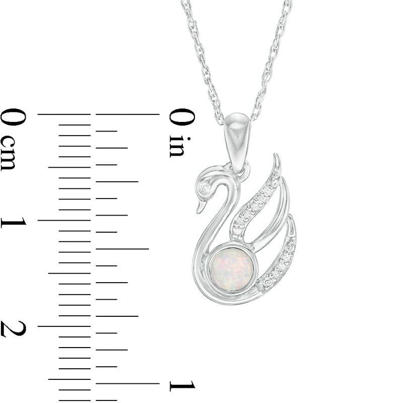 4.0mm Lab-Created Opal and Diamond Accent Swan Pendant in Sterling Silver