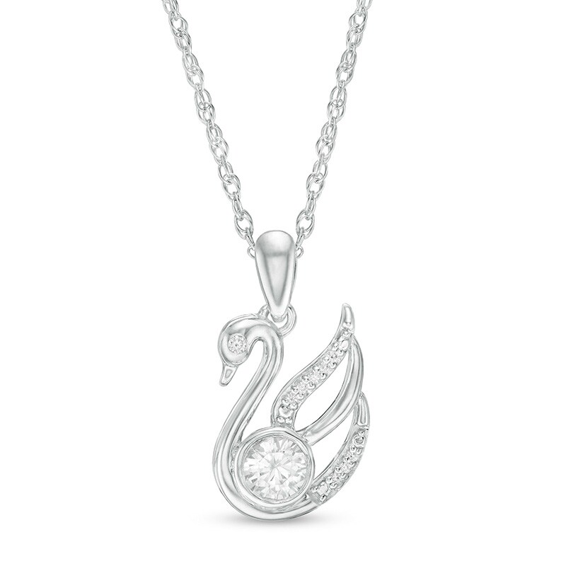 4.0mm Lab-Created Sapphire and Diamond Accent Swan Pendant in Sterling Silver