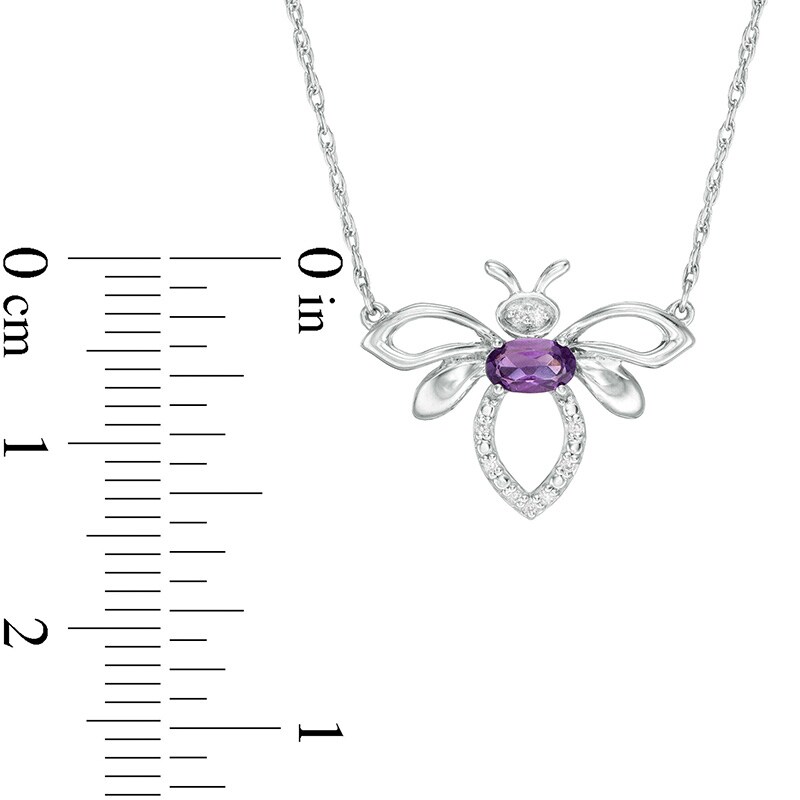 Oval Amethyst and Diamond Accent Bumblebee Necklace in Sterling Silver
