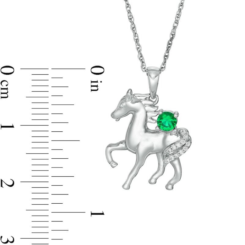 Lab-Created Emerald and Diamond Accent Prancing Horse Pendant in Sterling Silver