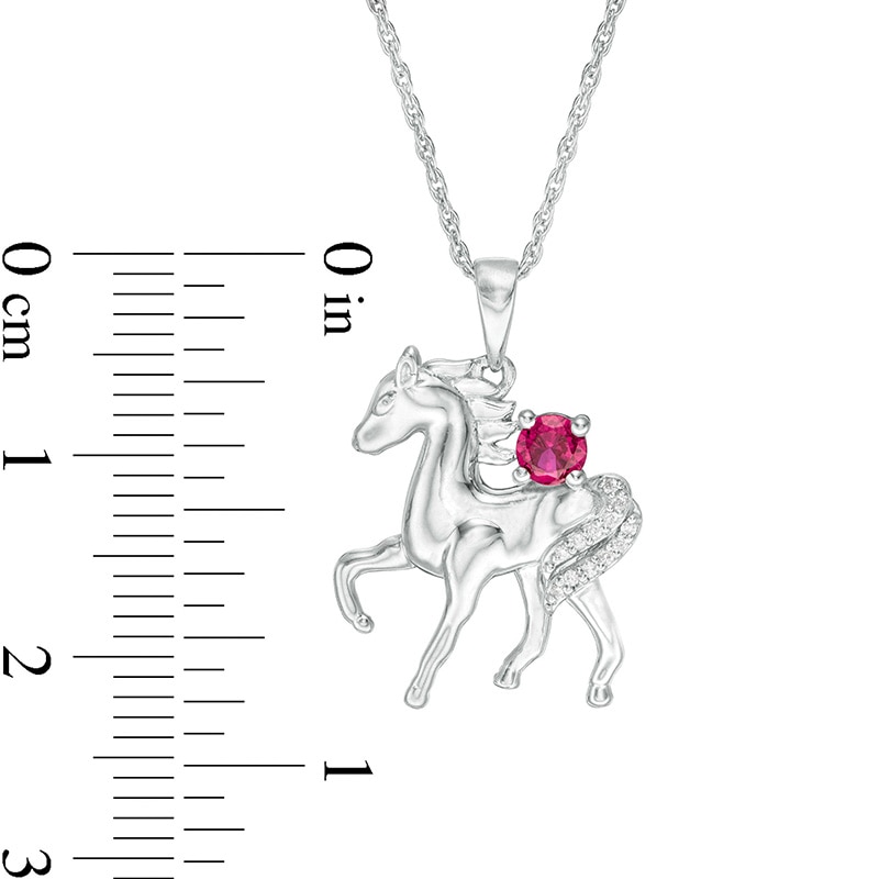 Lab-Created Ruby and Diamond Accent Prancing Horse Pendant in Sterling Silver