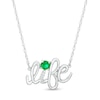 Thumbnail Image 1 of Lab-Created Emerald and Diamond Accent &quot;life&quot; Script Necklace in Sterling Silver