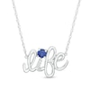Thumbnail Image 1 of Lab-Created Blue Sapphire and Diamond Accent "life" Script Necklace in Sterling Silver