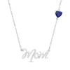 Thumbnail Image 0 of 5.0mm Heart-Shaped Lab-Created Blue Sapphire and Diamond Accent "Mom" Script Necklace in Sterling Silver