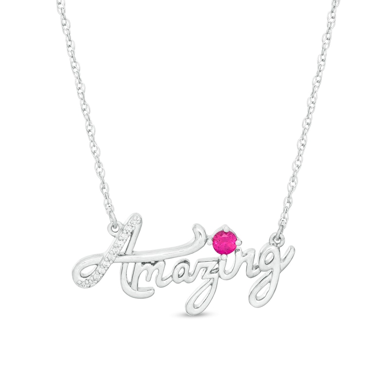 Main Image 1 of Lab-Created Ruby and Diamond Accent &quot;Amazing&quot; Script Necklace in Sterling Silver