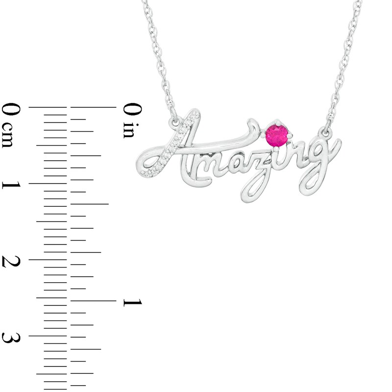 Main Image 3 of Lab-Created Ruby and Diamond Accent &quot;Amazing&quot; Script Necklace in Sterling Silver