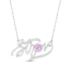 Thumbnail Image 0 of Oval Lab-Created Pink Sapphire and Diamond Accent "Strong" Script Necklace in Sterling Silver