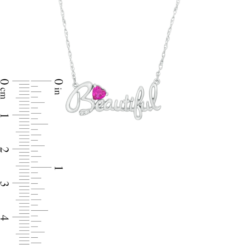 4.0mm Heart-Shaped Lab-Created Ruby "Beautiful" Script Necklace in Sterling Silver