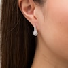 Thumbnail Image 2 of 0.26 CT. T.W. Diamond Double Teardrop-Shaped Frame Vintage-Style Drop Earrings in Sterling Silver