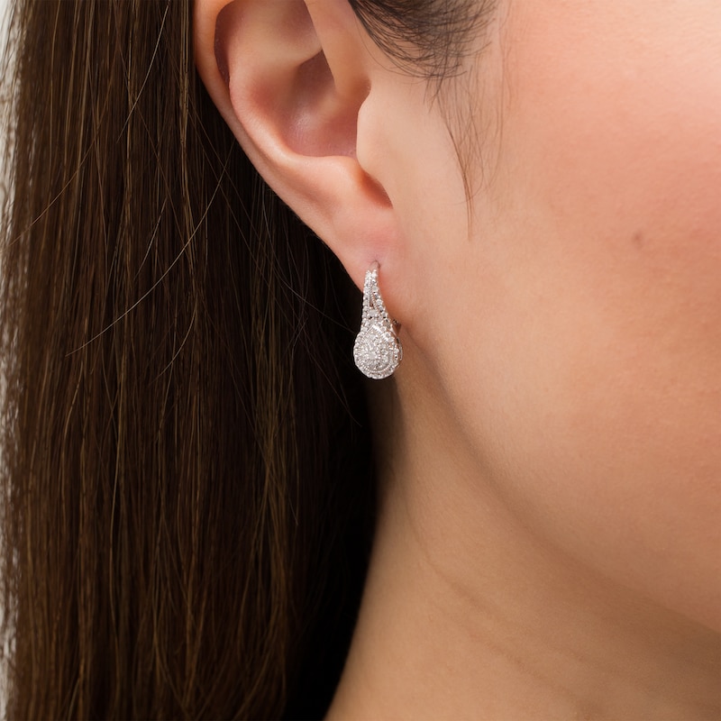 0.26 CT. T.W. Diamond Double Teardrop-Shaped Frame Vintage-Style Drop Earrings in Sterling Silver