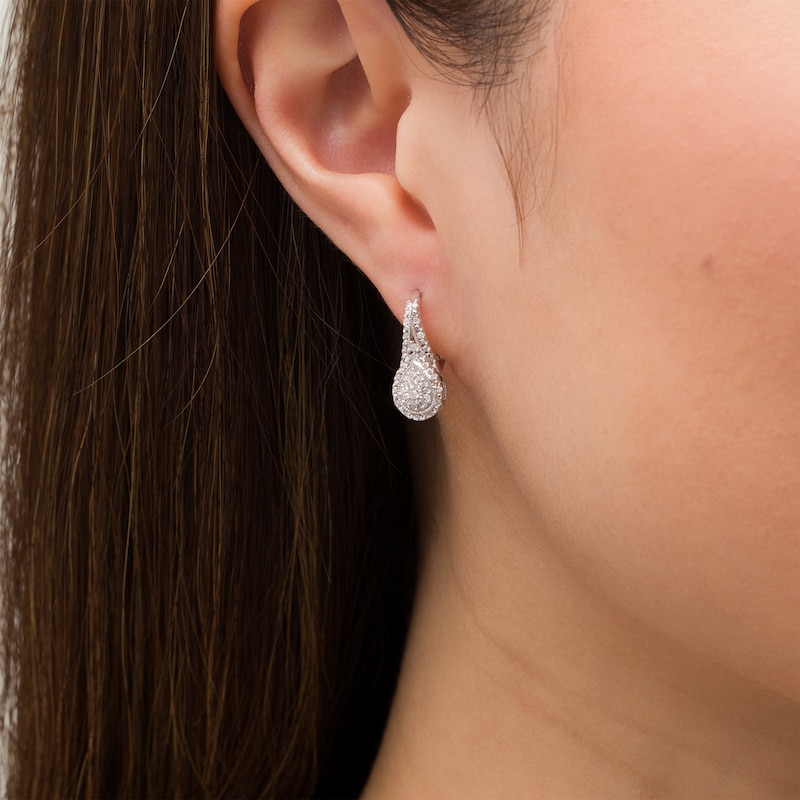 Main Image 2 of 0.26 CT. T.W. Diamond Double Teardrop-Shaped Frame Vintage-Style Drop Earrings in Sterling Silver
