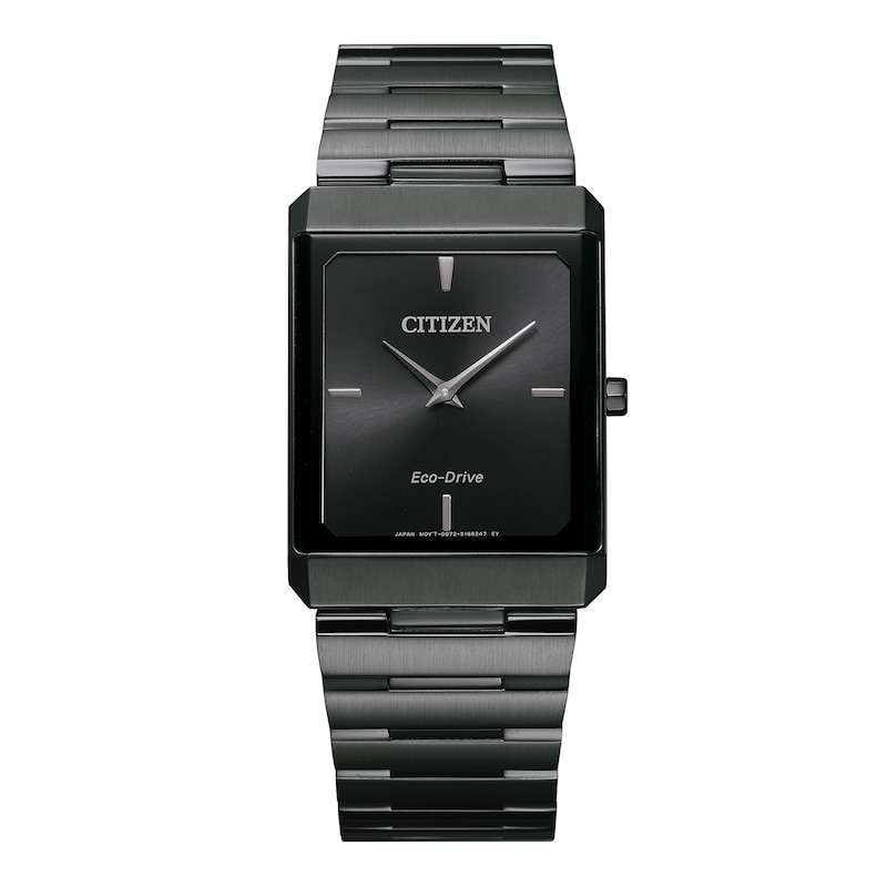 Main Image 1 of Men's Citizen Eco-Drive® Stiletto Black IP Tank Watch with Rectangular Dial (Model: AR3107-57E)