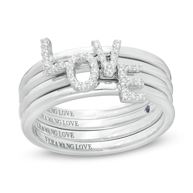 Vera Wang Love Collection 0.085 CT. T.W. Diamond "LOVE" Four Piece Stackable Band Set in Sterling Silver
