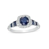 Thumbnail Image 0 of 6.0mm Blue Sapphire and 0.25 CT. T.W. Diamond Cushion-Cut Frame Engagement Ring in 14K White Gold