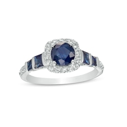 6.0mm Blue Sapphire and 0.25 CT. T.W. Diamond Cushion-Cut Frame Engagement Ring in 14K White Gold